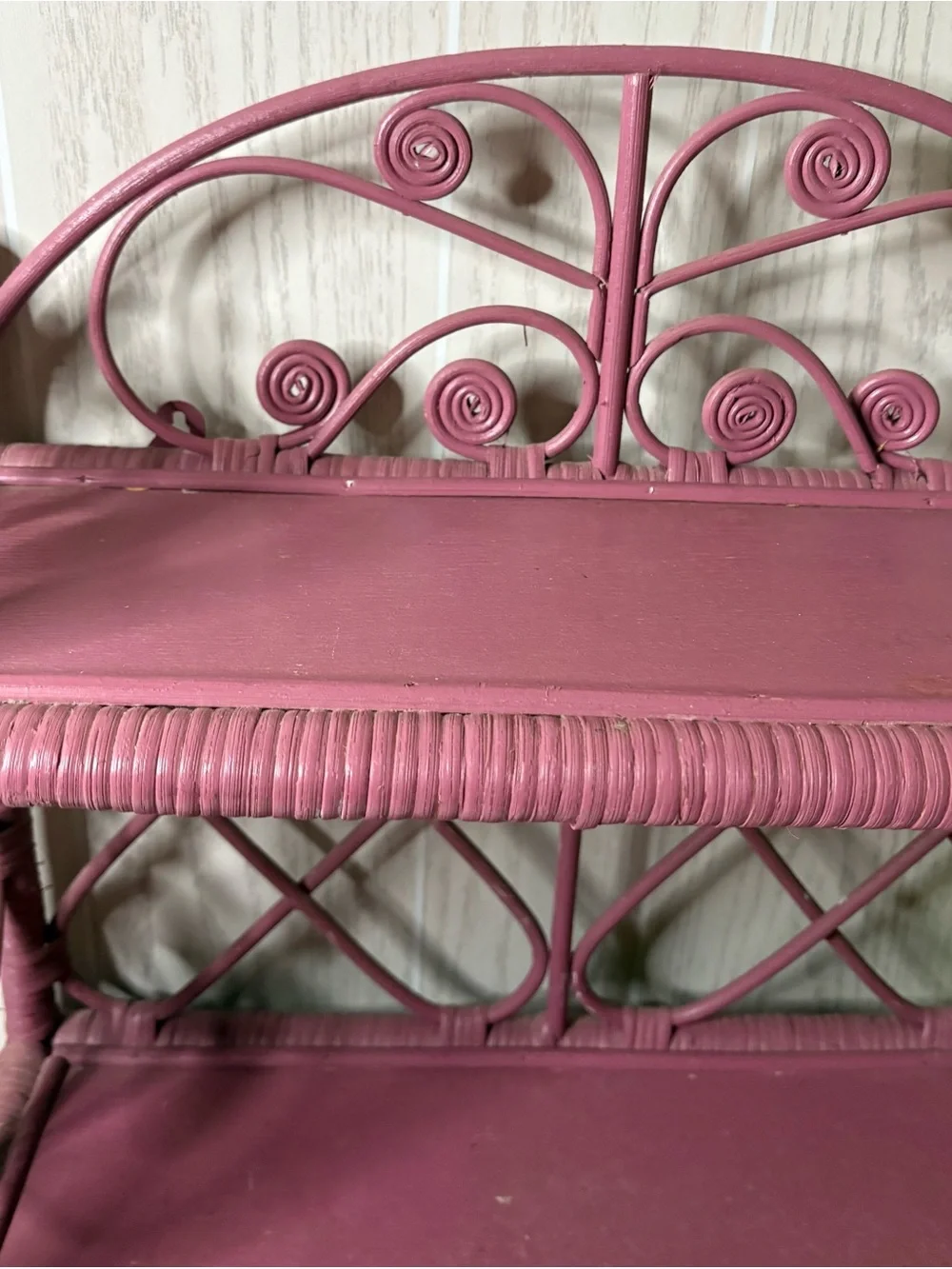 Vintage 1970’s Rattan Wicker Bamboo Wall Shelf Pink